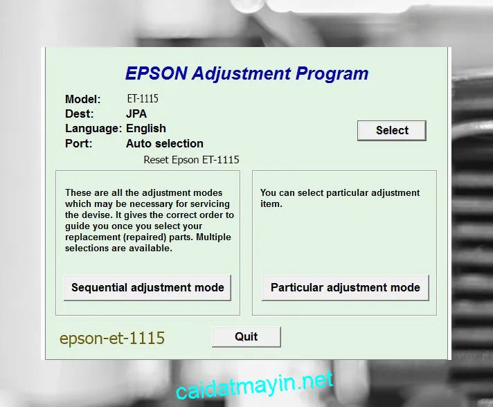 Phần Mềm Reset Epson ET-1115