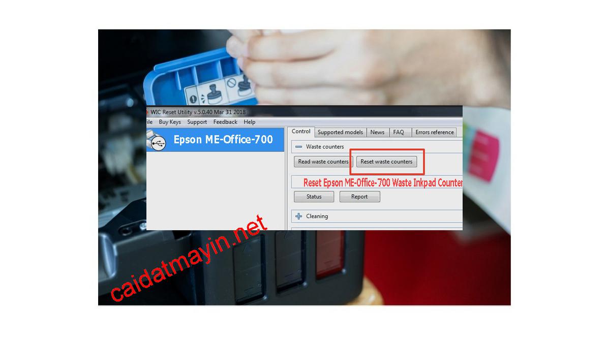 Reset mực thải máy in Epson ME Office 700 bằng key wicreset